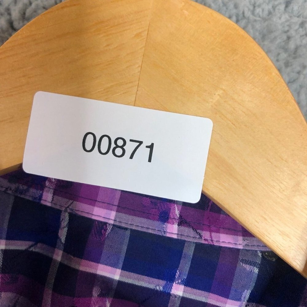 Bugatchi‎ Classic Fit Purple Blue Plaid Long Sleeve Cotton Dress Shirt 15.5 / 36 - Picture 12 of 12
